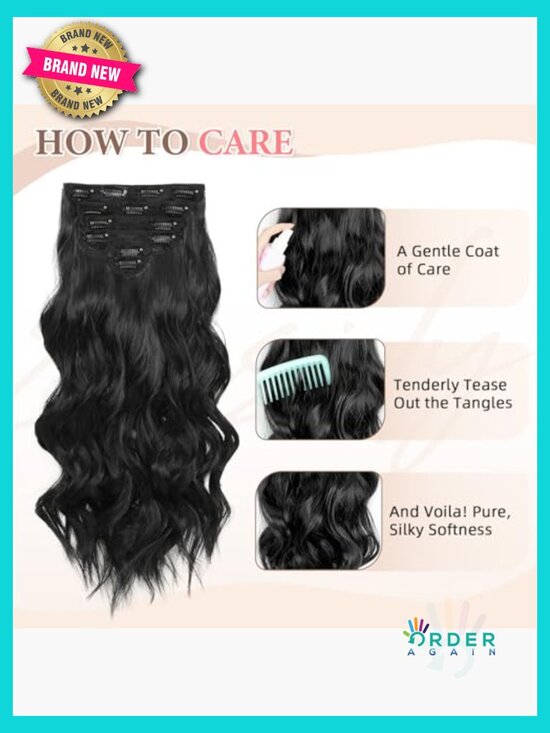 6Pcs Clip In Hair Extensions 24inch Long Wavy Hairpieces Natural Soft Blend Well